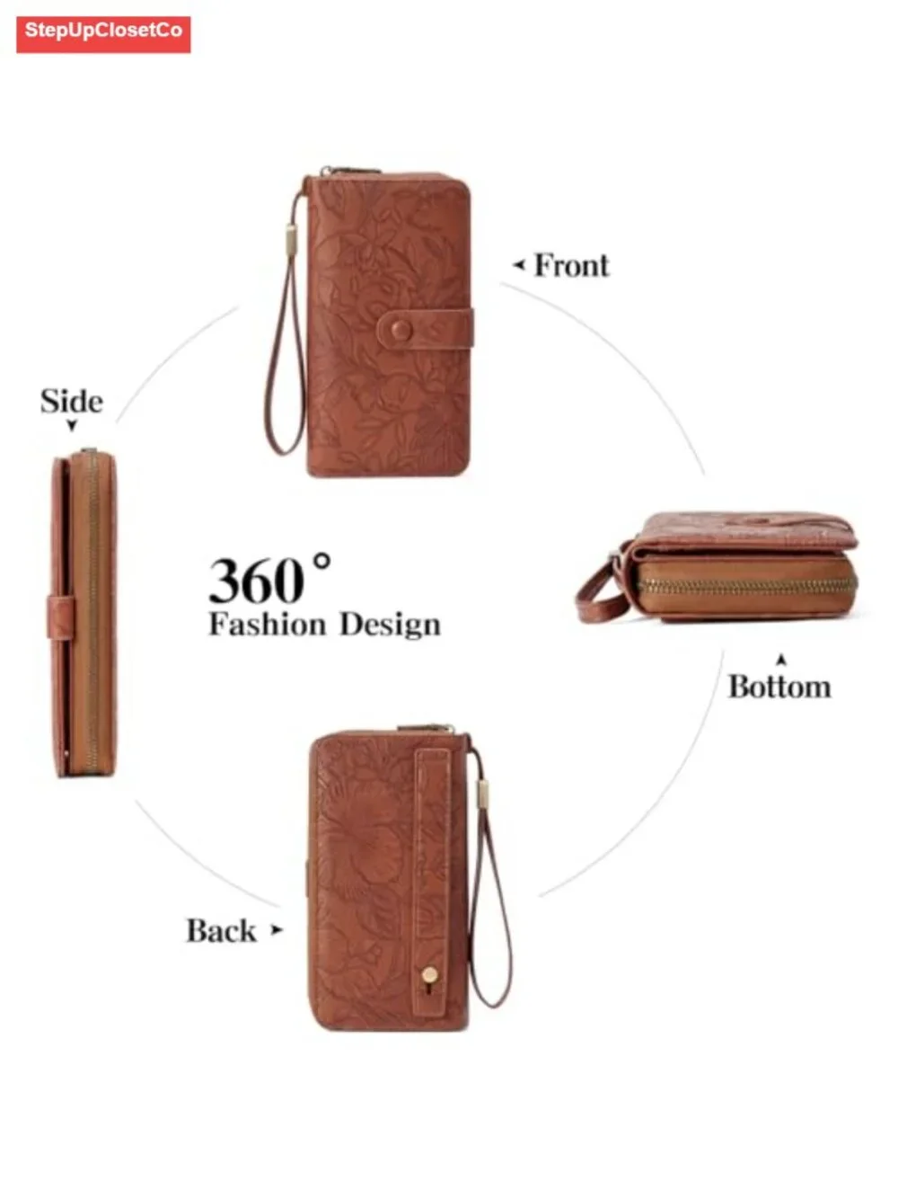 Vegan Leather RFID Blocking Zip Around Wallet with 45 Card Slots and Wristlet